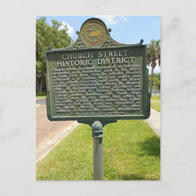 Hic District Marker Dade City Florida Vykort (Framsida)