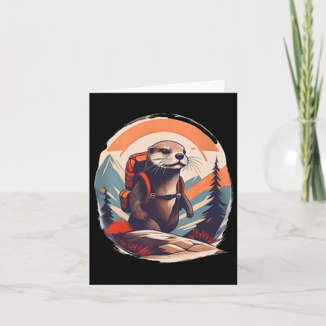 Hickor River Otter Backpackaging Animal Lover Vint Kort (Framsida)
