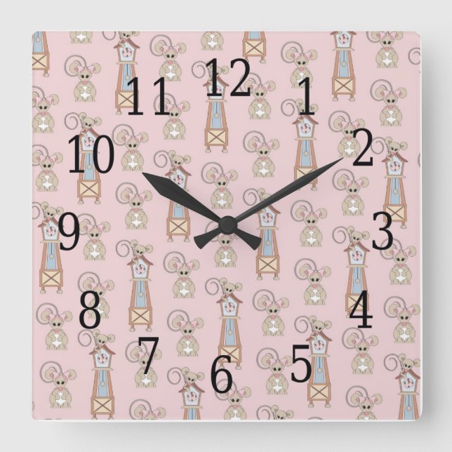Hickory Dickory Dock Kids Clock Fyrkantig Klocka (Framsida)