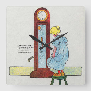Hickory, Dickory, Dock Mor Goose Nursery Rhyme Fyrkantig Klocka