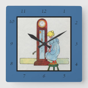 Hickory, Dickory, Dock Mor Goose Nursery Rhyme Fyrkantig Klocka