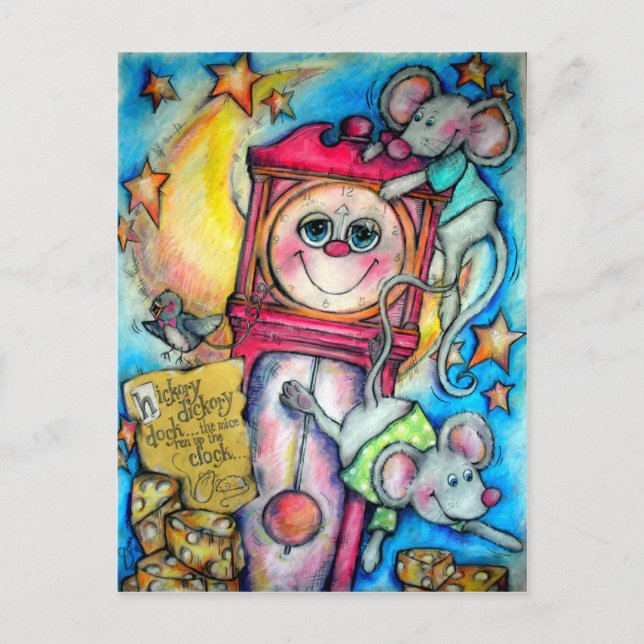 Hickory Dickory Dock Nursery Rhyme Time Vykort (Framsida)
