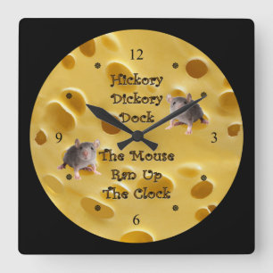 Hickory Dickory Dock ~ Swiss Cheese Fyrkantig Klocka