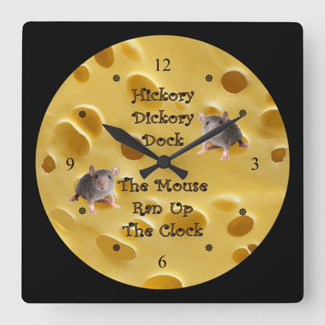 Hickory Dickory Dock ~ Swiss Cheese Fyrkantig Klocka (Framsida)