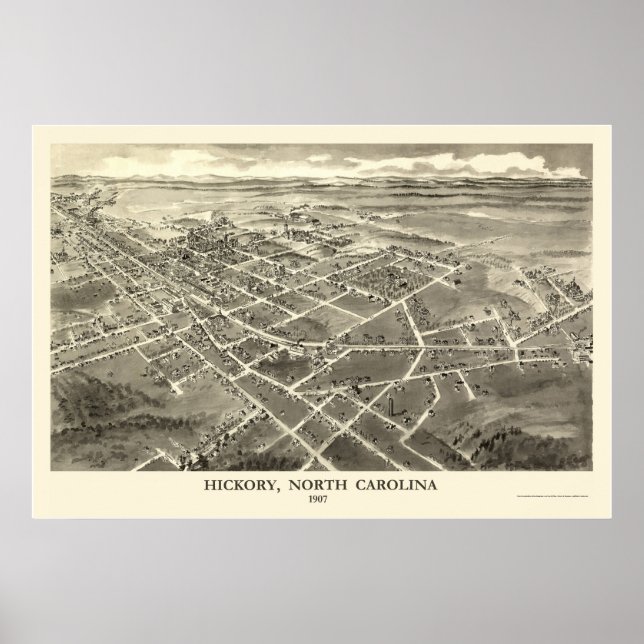 Hickory, NC Panoramic Karta - 1907 Poster (Framsidan)