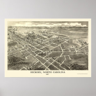 Hickory panorama- karta för NC - 1907 Poster