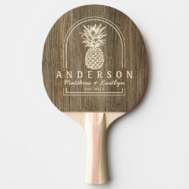 Hickory trä ananas bröllopsbåge & namn pingisracket
