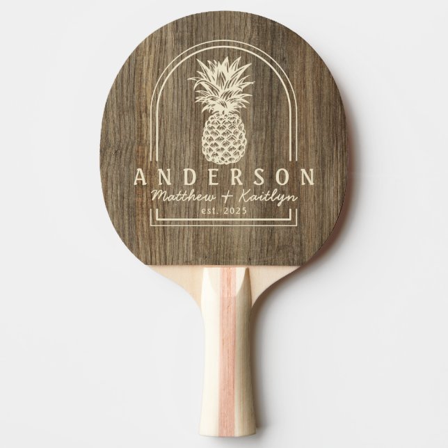 Hickory trä ananas bröllopsbåge & namn pingisracket (Framsidan)