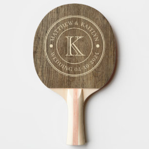 Hickory Trä Bröllopsmonogram Pingisracket