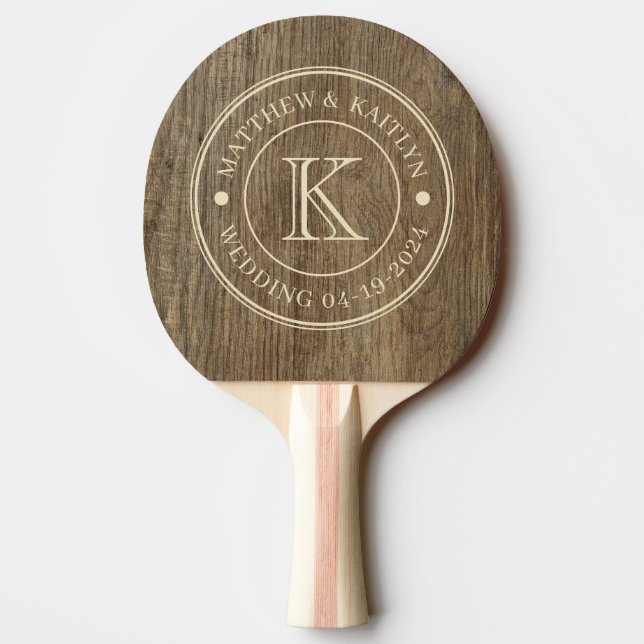Hickory Trä Bröllopsmonogram Pingisracket (Baksidan)