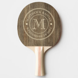 Hickory Trä Bröllopsmonogram Pingisracket
