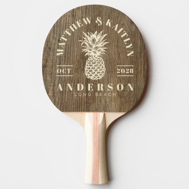Hickory Trähustropisk Ananas Bröllop Pingisracket (Baksidan)