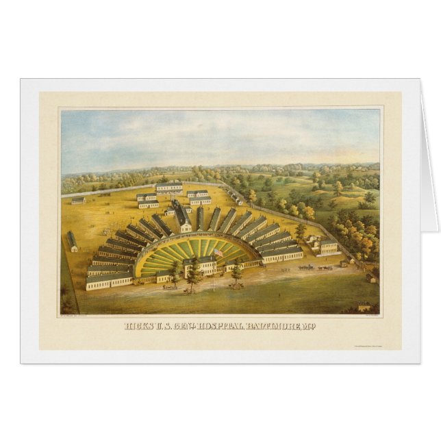 Hickssjukhus i Baltimore. MD 1864 Hälsningskort (Framsidan Horizontal)