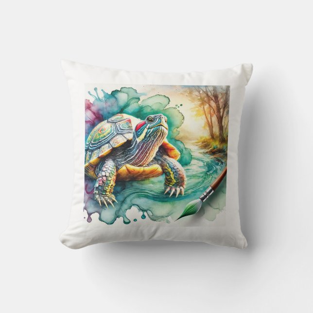 Hicotea Turtle 130924AREF109 - Watercolor Kudde (Framsida)