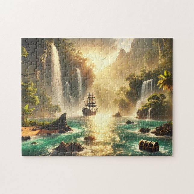 Hidden Treasure Cove Pirate Ship Waterfall Lagoon Pussel (Horisontell)