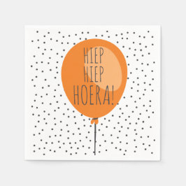 Hiep Hiep Hoera Orange Balloon Dutch Birthday Pappersservett
