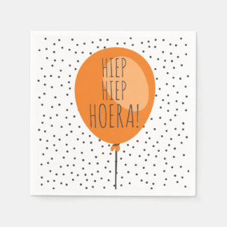 Hiep Hiep Hoera Orange Balloon Dutch Birthday Pappersservett