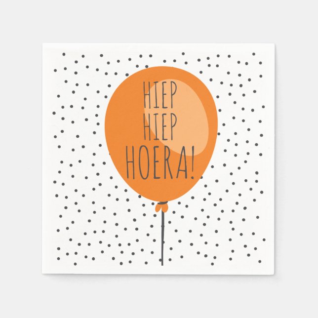 Hiep Hiep Hoera Orange Balloon Dutch Birthday Pappersservett (Framsidan)