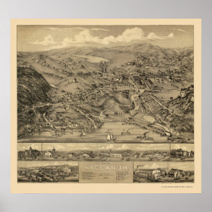 Higganum, CT Panoramic Karta - 1881 Poster