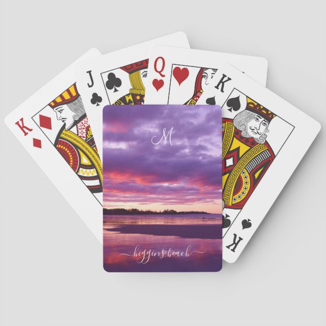 Higgins Beach Sunrise Monogram Namn Low Tide Maine Casinokort (Baksidan)