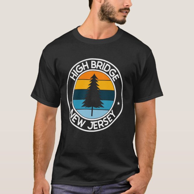 High Bridge New jersey NJ USA City Pride Retro Sol T Shirt (Framsida)