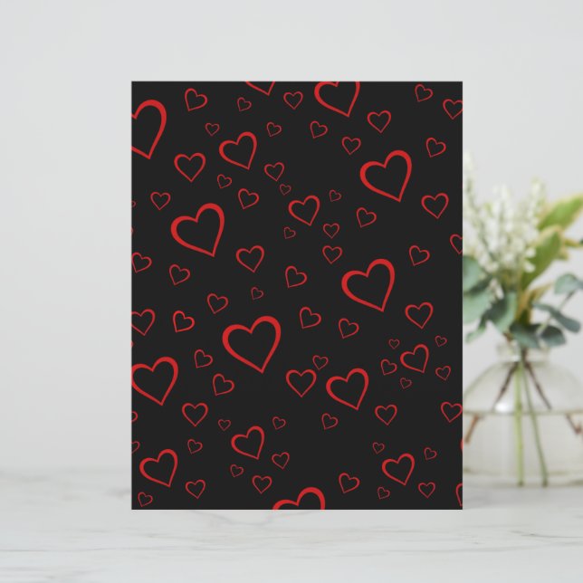 High Contrast Red Outline Hearts on Black Paper (Stående Fram)