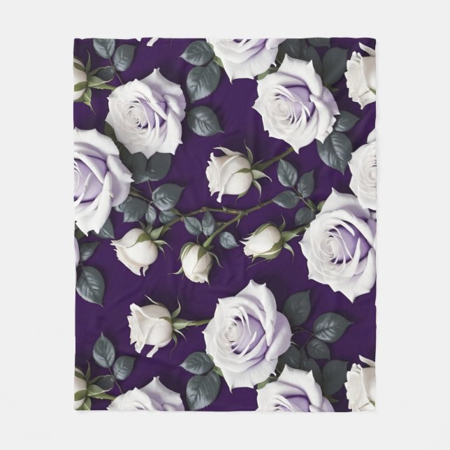 High Contrast White Roses On A Deep Royal Purple  Fleecefilt (Framsidan)