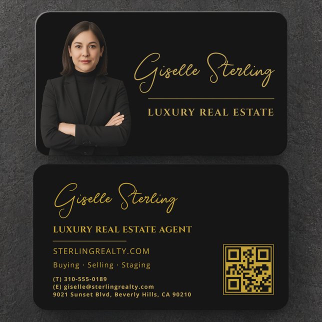 High End Real Estate Black Gold QR Code Visitkort (Skapare uppladdad)