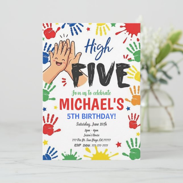 High Five Birthday Hi Five 5th Birthday Party Inbjudningar (Stående Fram)