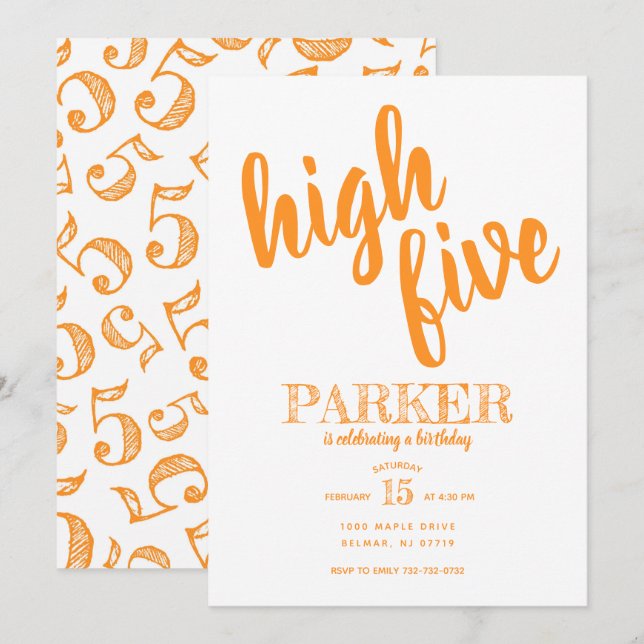 High Five Femteårs Födelsedagsinbjudan Inbjudningar (Fram/baksida)