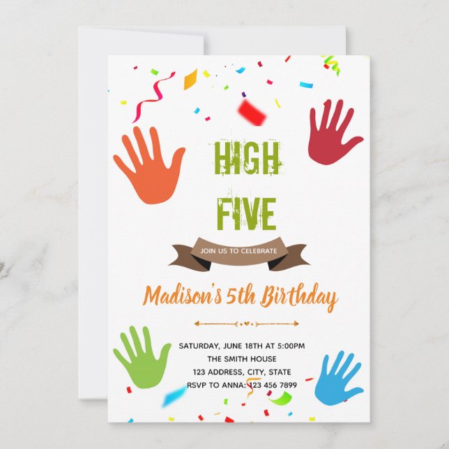 High five födelsedag tema kort inbjudan (Framsida)