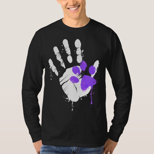 High Five Hand Print With Purple Paw Print On Purr T Shirt (Framsida)