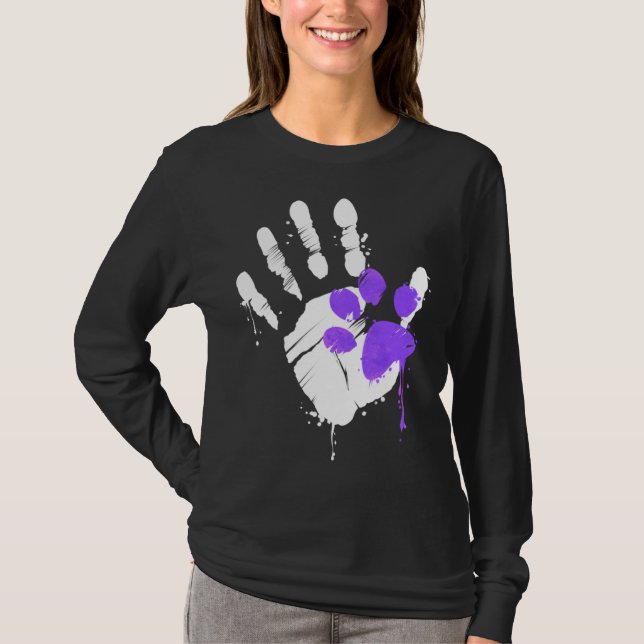 High Five Hand Print With Purple Paw Print On Purr T Shirt (Framsida)