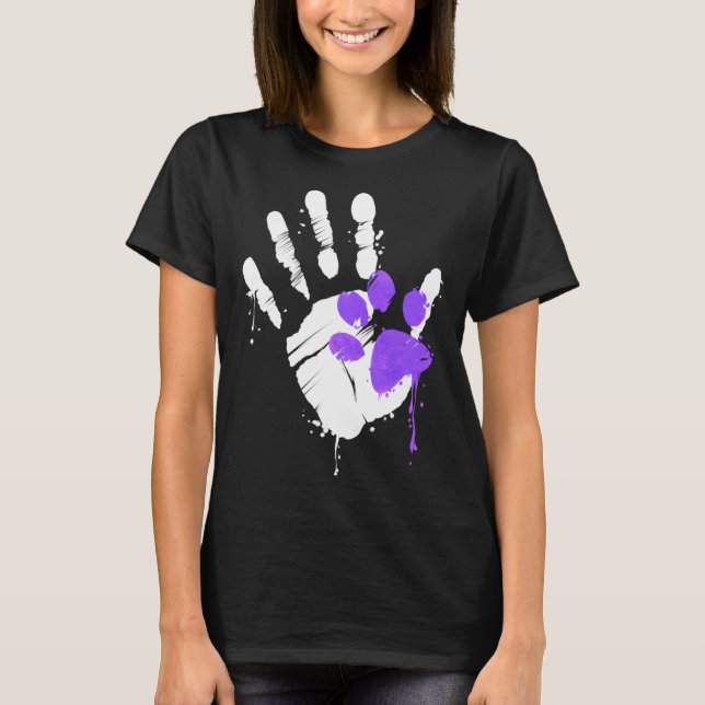 High Five Hand Print With Purple Paw Print On Purr T Shirt (Framsida)