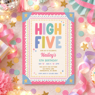 High Five Whimsical Flicka 5-årsfest Inbjudningar