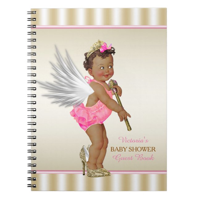 High Heel Angel Ethnic Girl Baby Shower Guest Bok Anteckningsbok Med Spiral (Framsidan)