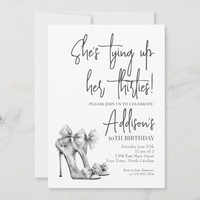 High Heel black bow 30th Birthday Party Invitation Inbjudningar (Framsida)