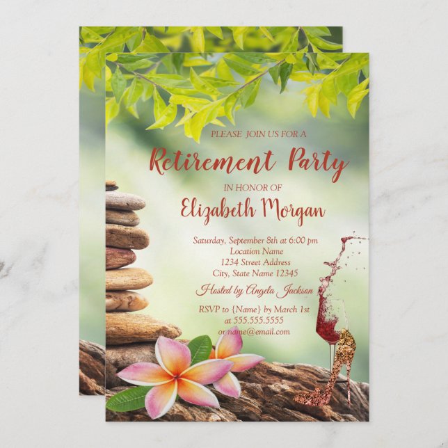 High Heel,Glass,Zen Stones Liggande Pension Inbjudningar (Fram/baksida)