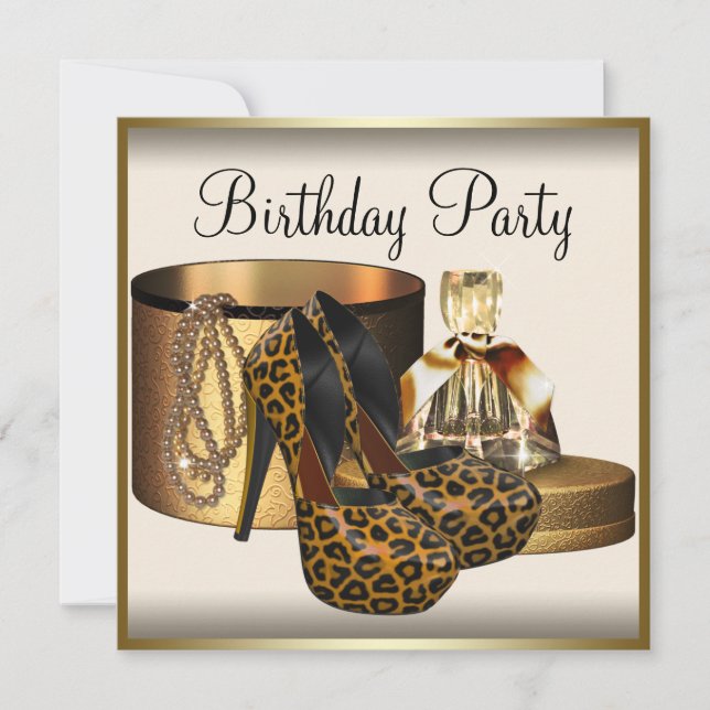 High Heel Shoe Womans Cream Guld Birthday Inbjudningar (Framsida)