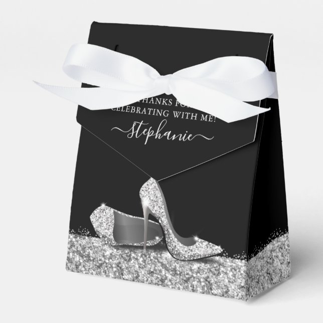 High Heel Stiletto Shoe Black Silver Birthday Presentaskar (Framsidan Sidan)