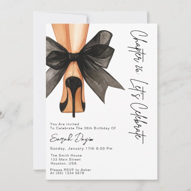 High Heels Black Bow 26th Birthday Party Photo Inbjudningar (Framsida)