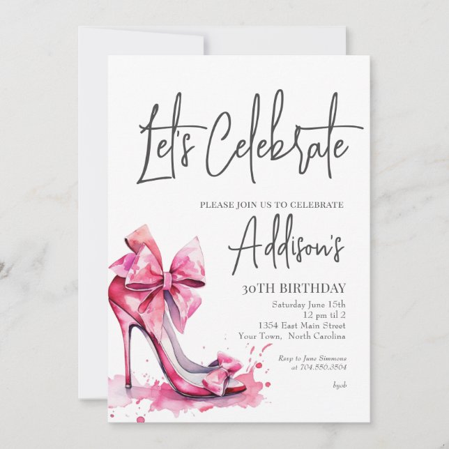 High Heels Pink bow 30th Birthday Party Invitation Inbjudningar (Framsida)