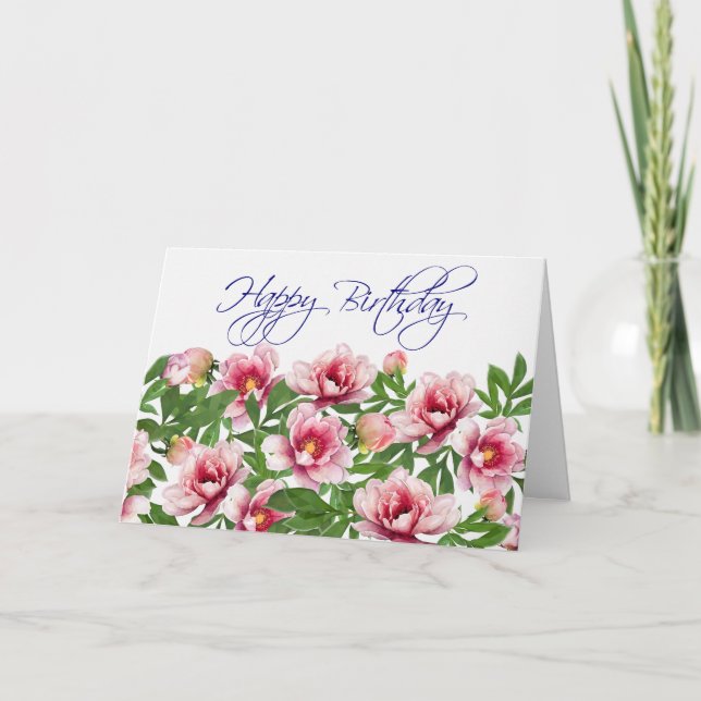 High-Poly Peony Birthday Card Kort (Framsida)