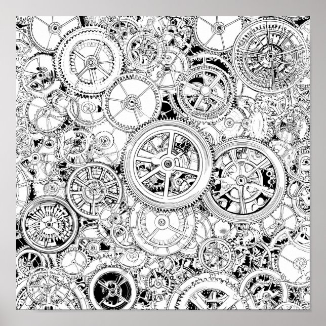 High-Precision Repeating Steampunk Gears Template Poster (Framsidan)