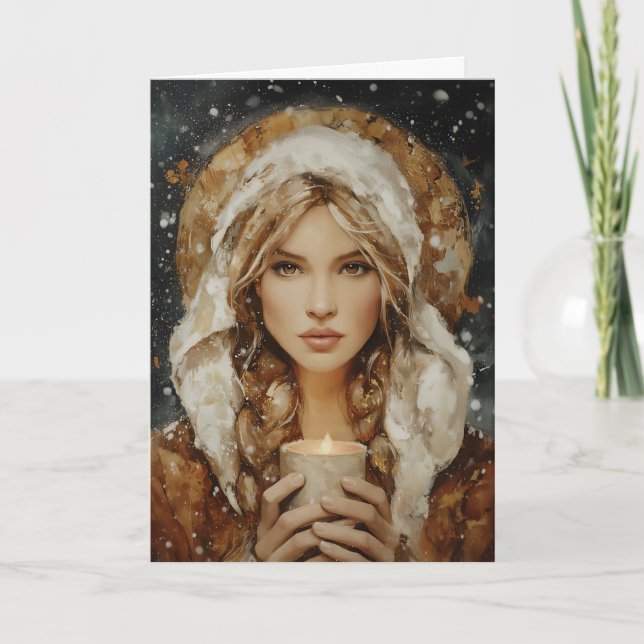 High Priestess With Candlelight Winter Solstice  Helgkort (Framsida)