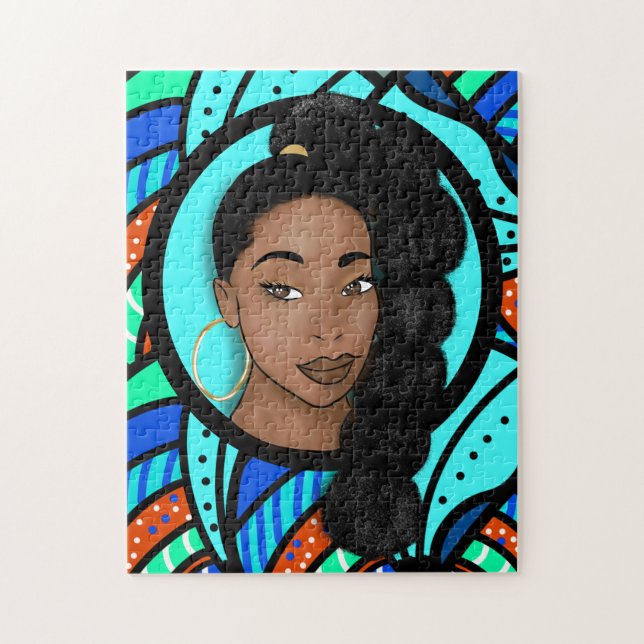 High Puff Ponytail, Natural Beauty, Blue Abstrakt Pussel (Vertikal)