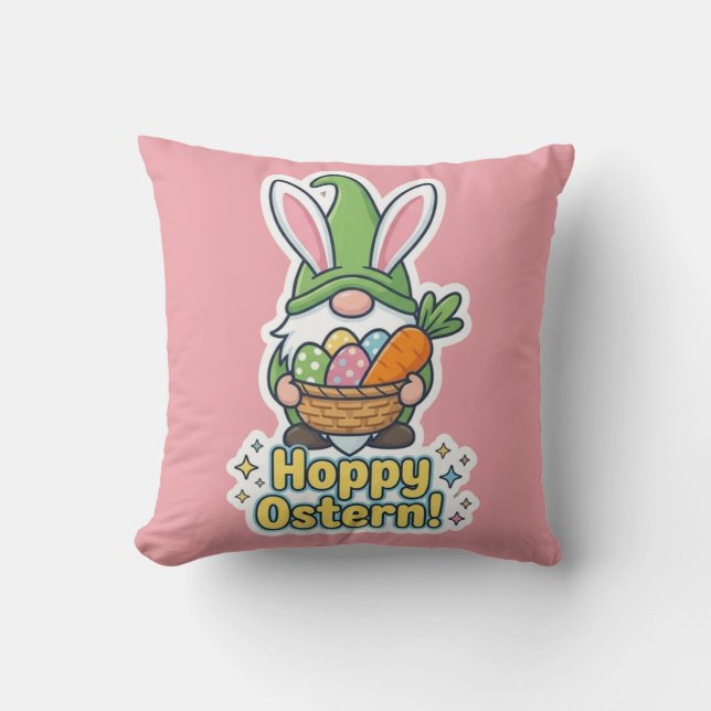 High-quality "Hoppy Easter" gnome illustration Kudde (Framsida)
