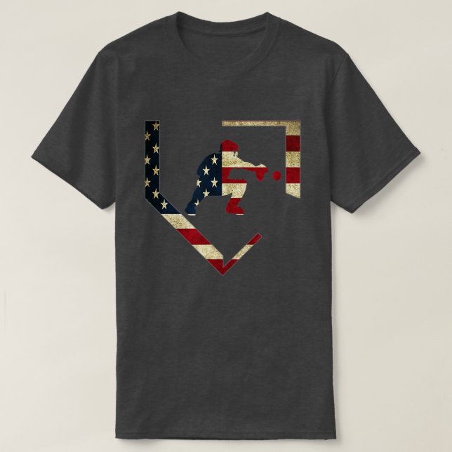 High School Baseball Catcher Gear American Flagga  T Shirt (Design framsida)