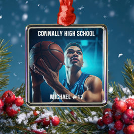 High School Basketball Player Photo Christmas Julgransprydnad Metall
