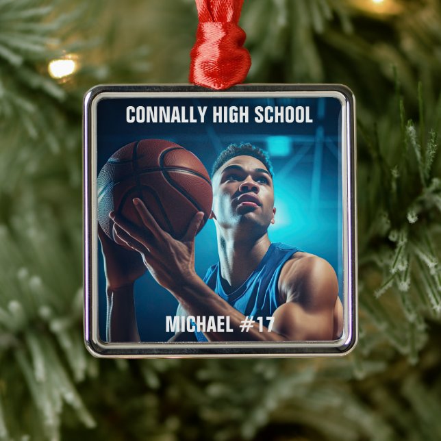 High School Basketball Player Photo Christmas Julgransprydnad Metall (Träd)